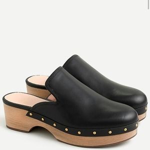 J. CREW | Black Leather Clogs Mules Size 12